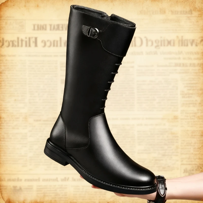 

Soft Leather Men's Long Boots Black Men Equestrian Knight Handsome Men High Top Winter Warm Men Shoes
