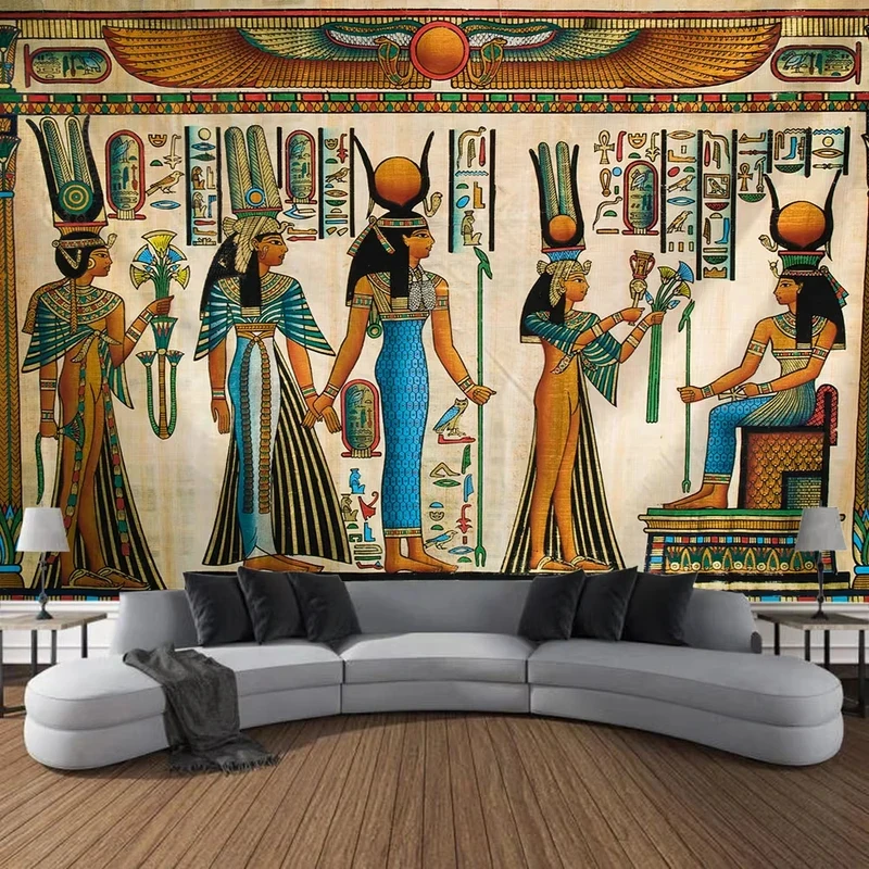 VIKAMA Egyptian Papyrus Style Tapestry Wall Art for Bedroom, Living Room, Dorm, Ancient Mythology & Tribal Room Decor