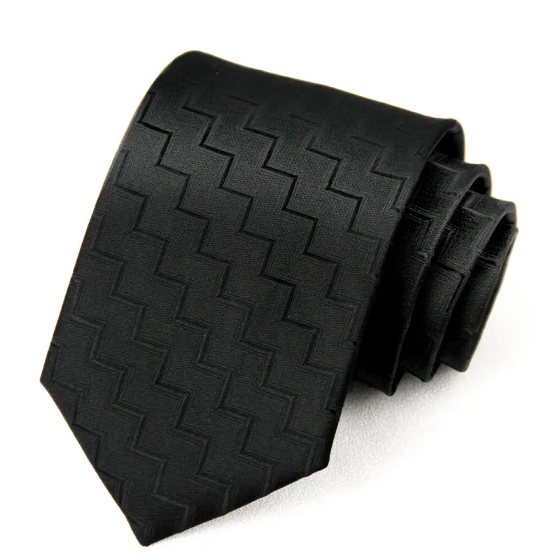 Handgeknüpfte Schmale Krawatte für Herren 7,5cm (2,95 Zoll) Polyester Schwarz Dunkles Muster Welliges Karo Geometrische Streifen Business Formelle Kleidung Hochzeit Anzug-Accessoires – Detail 6