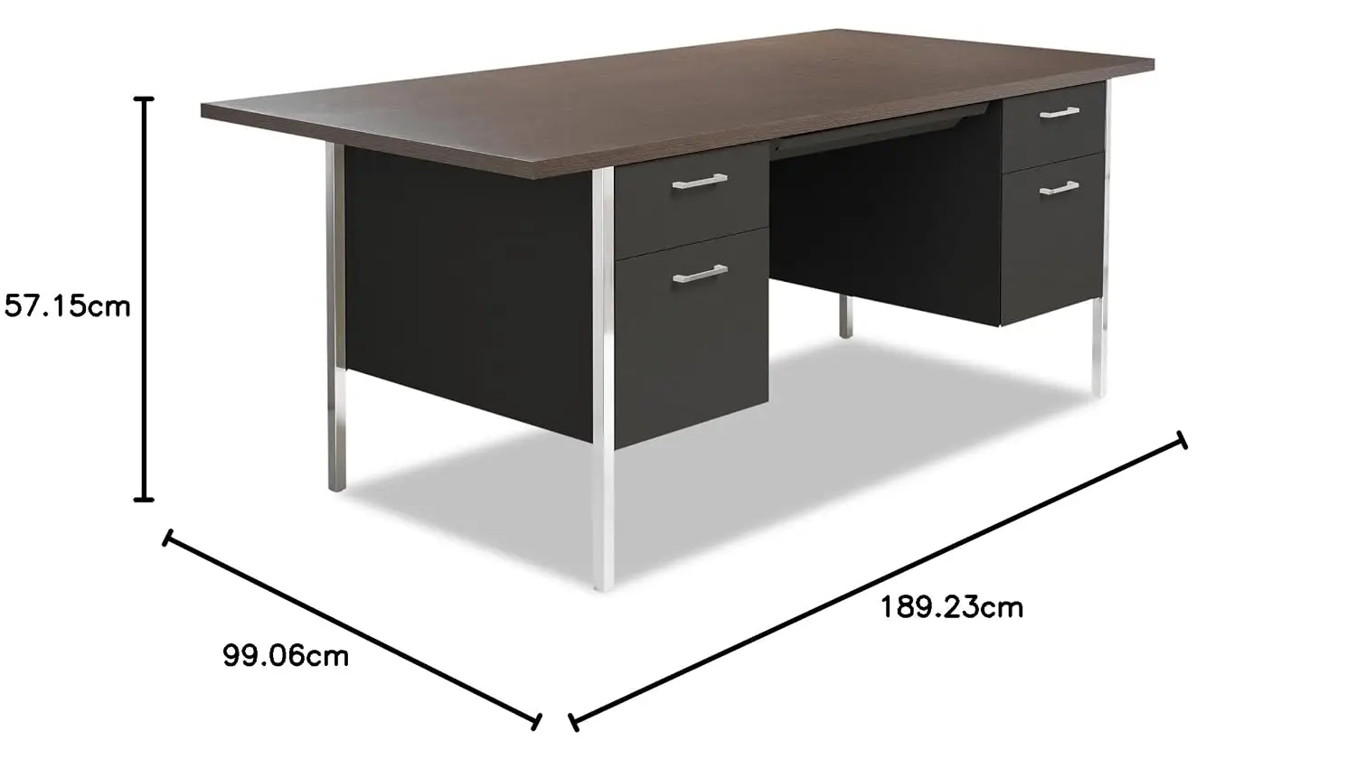 Double Pedestal Steel Desk, Mocha & Black, 72