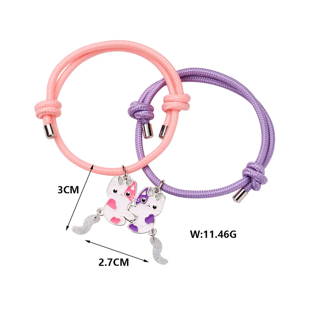 2 Pcs/set Magnetic Luminous Cat Pendant Bracelet Best Friend Bracelet Chain Bracelet Adjustable Party Accessories Jewelry