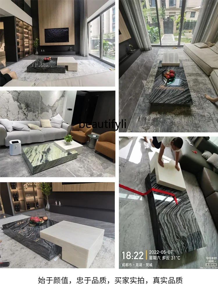 V Natural Marble Coffee Table Living Room Modern Light Luxury Designer Villa Imported Luxury Stone Italian Style