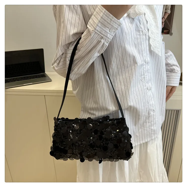 Neue Pailletten-Abendtasche, Schultertasche für Damen, leicht, tragbar, Damen-Umhängetasche mit Riemen, einfarbig, modische Handtasche für Frauen. – Detail 21