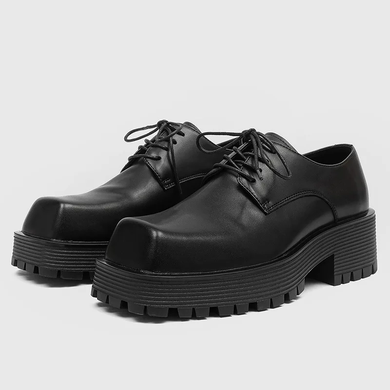 large size men casual business wedding formal dress shoes designer square toe platform shoe black trend natural leather footwear