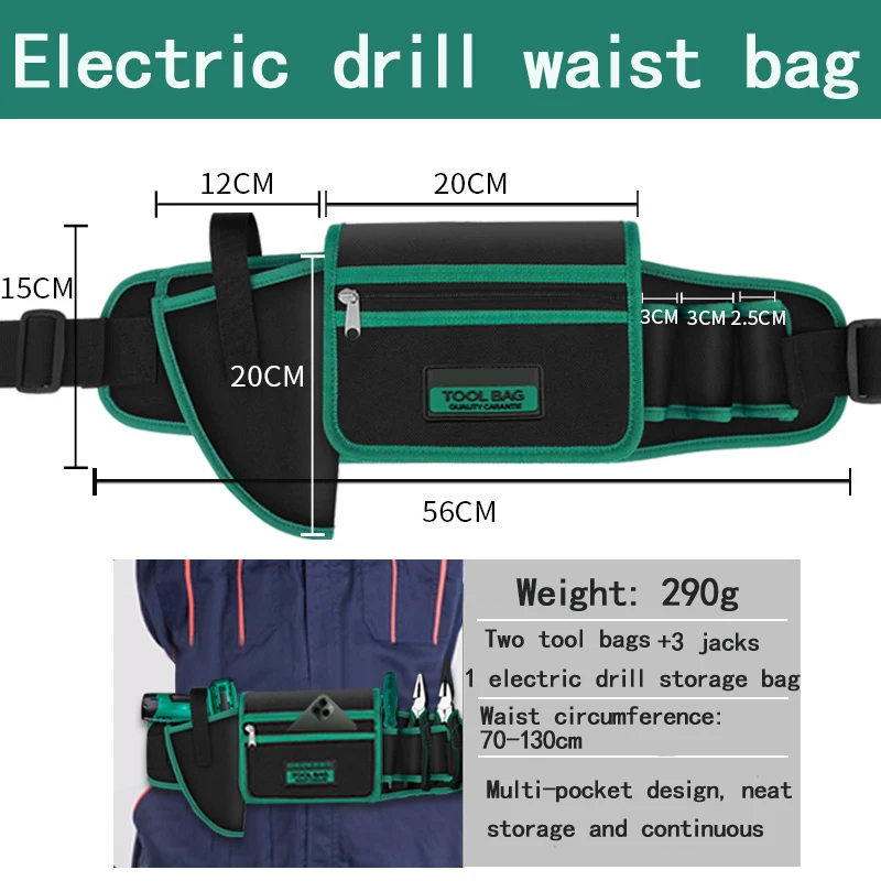 LAOA Waist Tool Bag Waterproof Multi Function Portable Easy to Carry Screwdriver Pliers Electrician Repair Belt