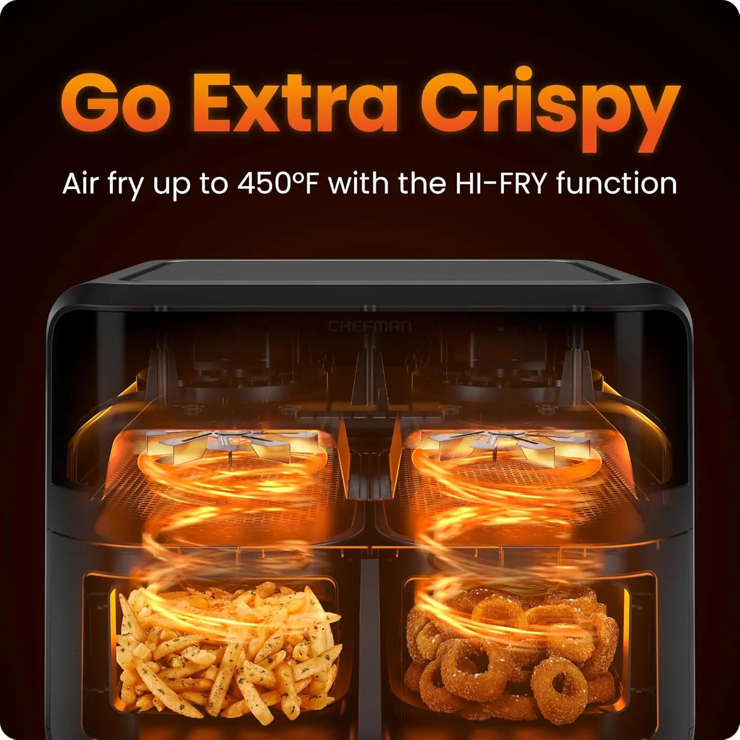 6 クォート デュアル バスケット エアフライヤー、2 つのノンスティック バスケット、デジタル タッチ、イージー ビュー ウィンドウ付き - ブラック