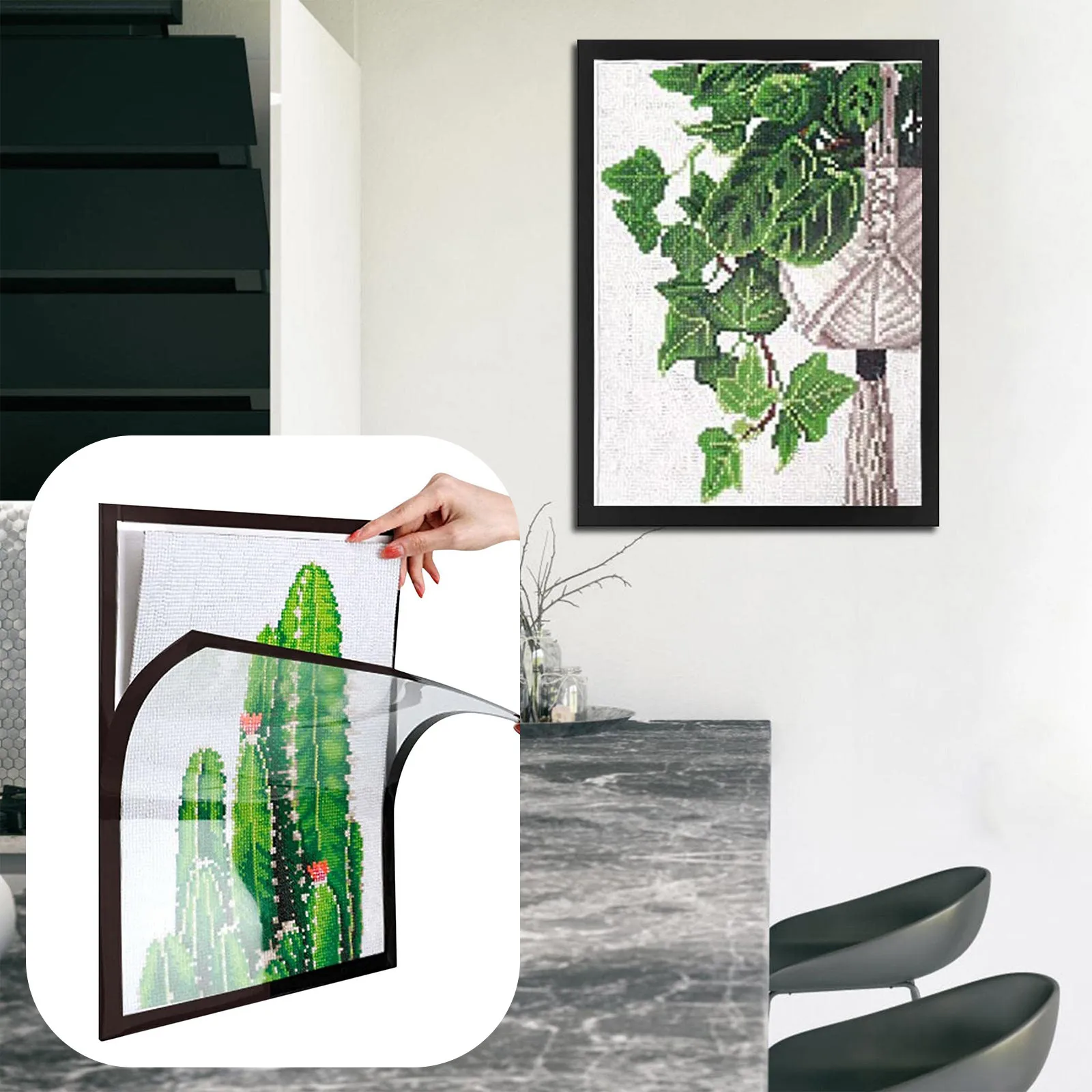 25x35CM Magnetic Photo Frame Diamond Art Frame PVC Black Painting Pictures Certificates Display Frame Home Office Wall Decor