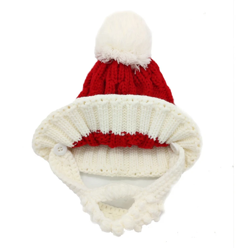 Knitted Christmas Hat Beard Head Santa Beard Hat Original Handmade Knit Warm Xmas Claus Hat with Beard Headwear for Adult Kid