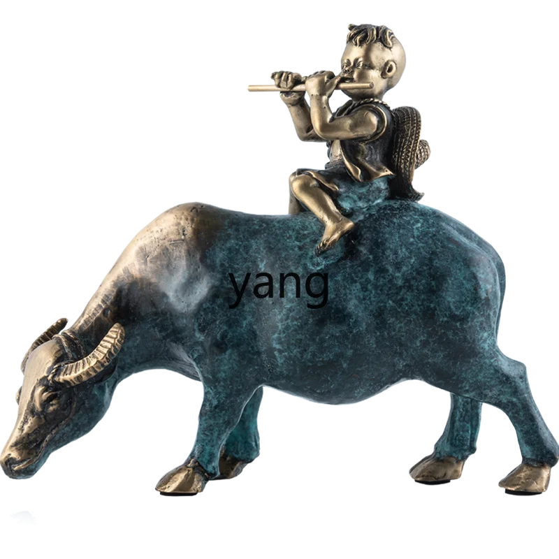 CX shepherd boy riding bull copper ornament lucky boy office desktop decoration