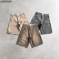 Y2k-pantalones vaqueros Cargo recortados Vintage lavados para mujer, pantalones cortos vaqueros rasgados de pierna ancha estilo Harajuku, ropa informal suelta de Hip Hop 2025