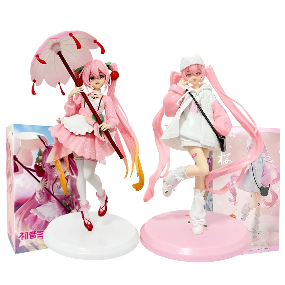 Beliebte Anime Hatsune Miku Handgefertigtes Rosa Kirschblüten-Outfit Hatsune Miku Handgefertigtes PVC Desktop-Animations-Dekorationsmodell