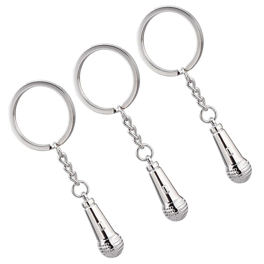

3 Pcs Microphone Keychain Zinc Alloy Smooth Edges Unique Design Small Size Delicate Pendant Key Ring Hanging Decor