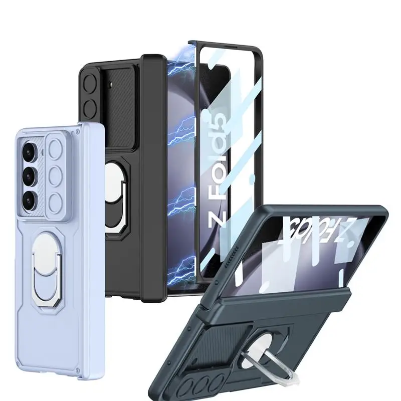 

Spring Folding Hinge Protection For Samsung Galaxy ZFold5 Case Skin Friendly Matte Finger Bracket Tempered Film Shockproof Cover