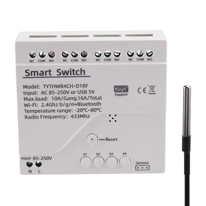 

Tuya Wifi Smart Switch Temperature Sensor Monitor AC 85-250V Wireless Smart Switch For Alexa Google Home