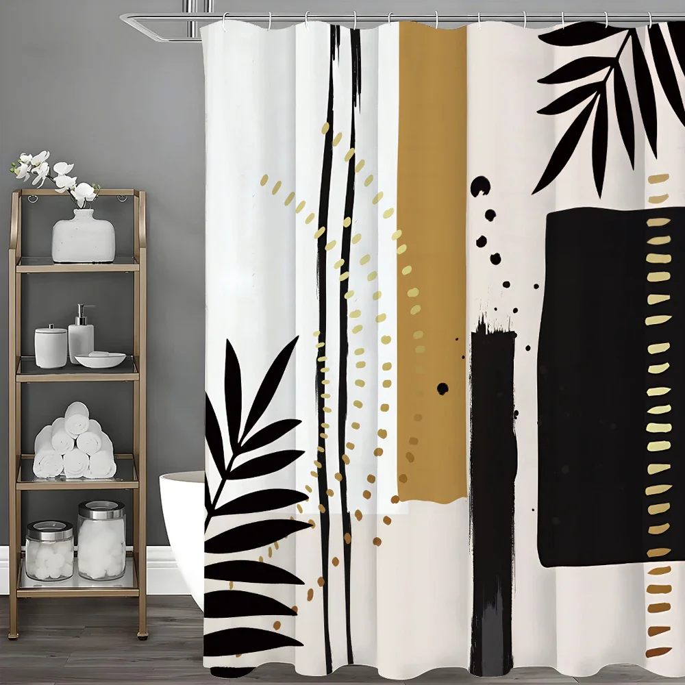 

Современная минималистичная занавеска для душа с геометрическим листом, декоративная занавеска для душа в ванной комнате, водонепроницаемая занавеска для душа с крючками