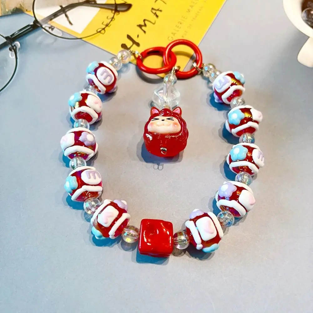 Colgante para teléfono móvil con cuentas de gato acrílico antipérdida, cadena para bolso, nuevo