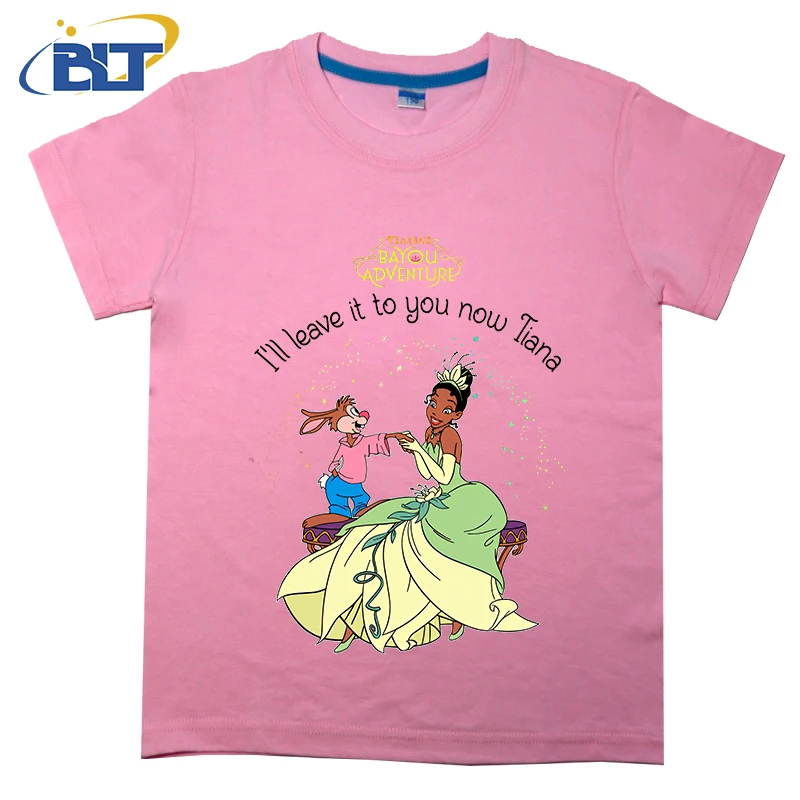 I Will Leave It To You Now Tiana Disney Princess bedrucktes Kinder-T-Shirt aus reiner Baumwolle, kurzärmeliges Cartoon-Top für Jungen und Mädchen