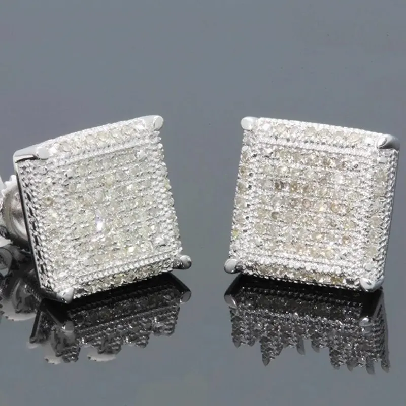 Fashion Silver-Color Square Classic Zircon Ear Studs For Men Women Fashion Shiny Faux Studs Earrings Jewelry Gift For Friends