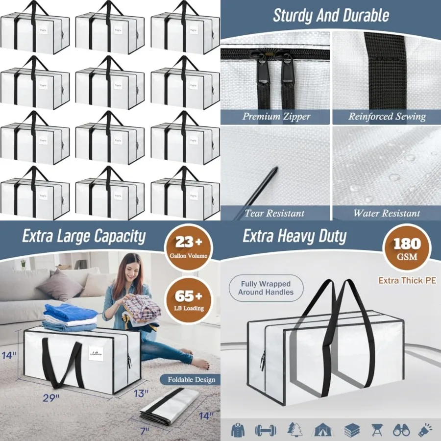 

Extra Heavy Duty Large Moving Bags with Strong Zipper and Comfortable Handles, Sturdy and Durable Clothes Storage Bags Totes Bi