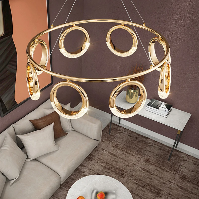 Gold Ring LED Pendant Lights Postmodern Hanging Lights Minimalist Circle Lamps Creative Designer Room Ceiling Pendant Lamp