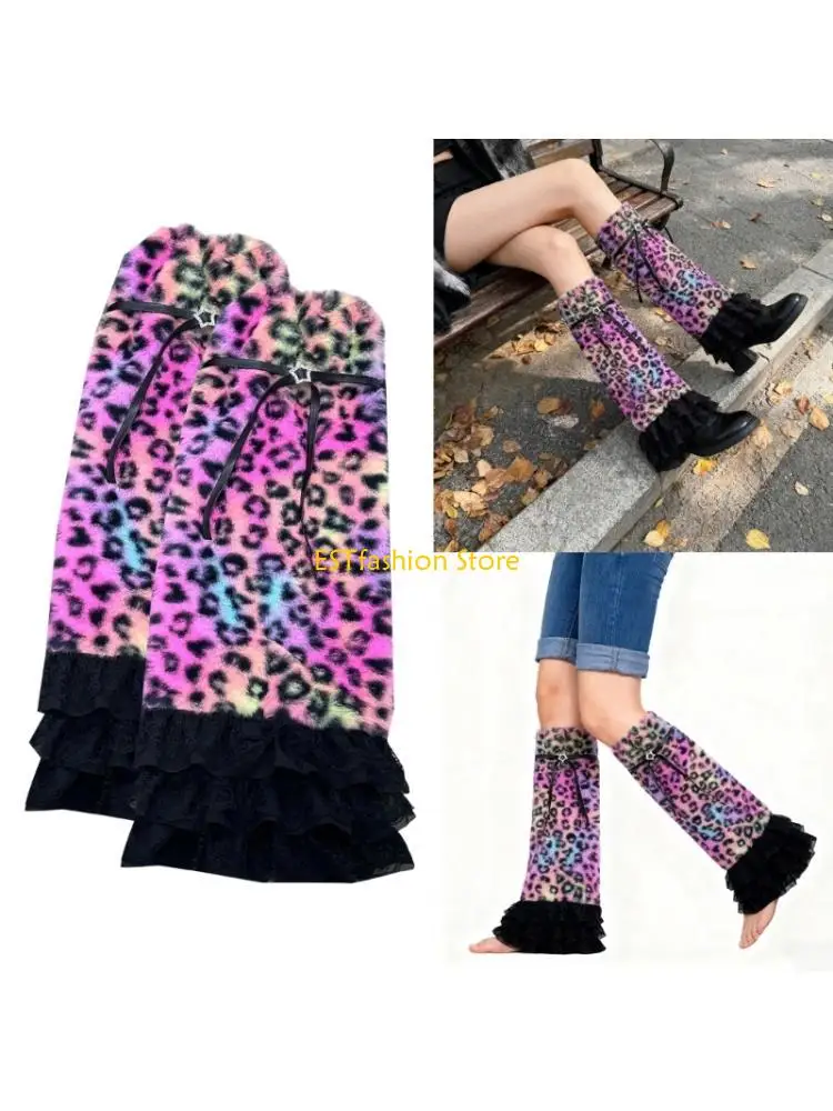 

Y5GC Черные флисовые гетры с леопардовым узором, эластичные манжеты, зимний аксессуар унисекс