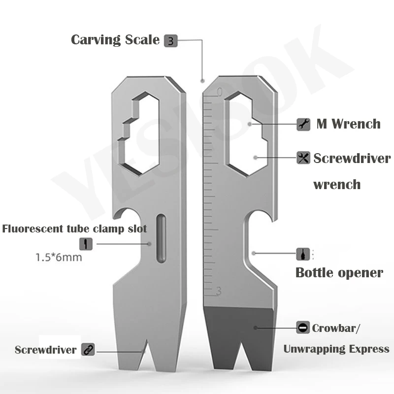 8 IN 1 TC4 Titanium Alloy Crowbar Bottle Opener Graduated scale Hexagon Wrench EDC Outdoor Tools Multifunction Camping Gear