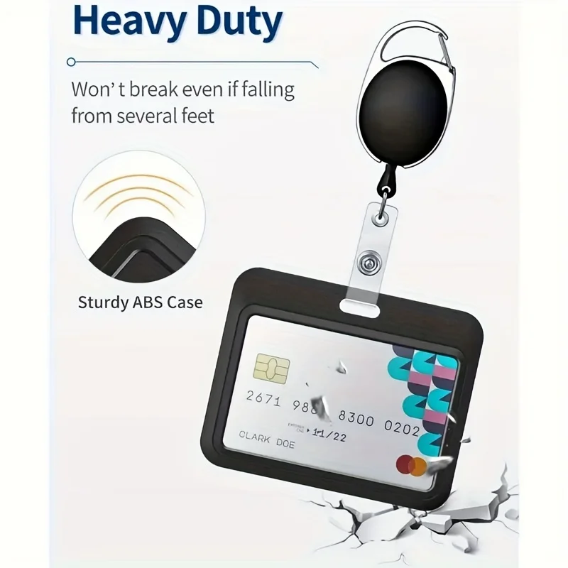 

ID badge clip, with push-pull horizontal card box, with extendable badge reel plastic card protector, suitable for office