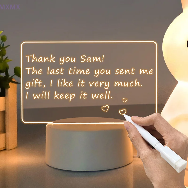 1 PC 3D Night Light DIY Writing Board Acrylic Intelligent White Base With Handwriting Pen Message Board Creative Gift Transparen
