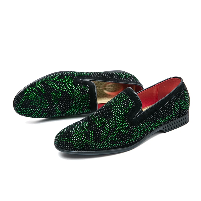 

Мужские лоферы с острым носком, украшенные стразами, удобные повседневные деловые модельные кожаные туфли без шнуровки, роскошные вечерние мокасины