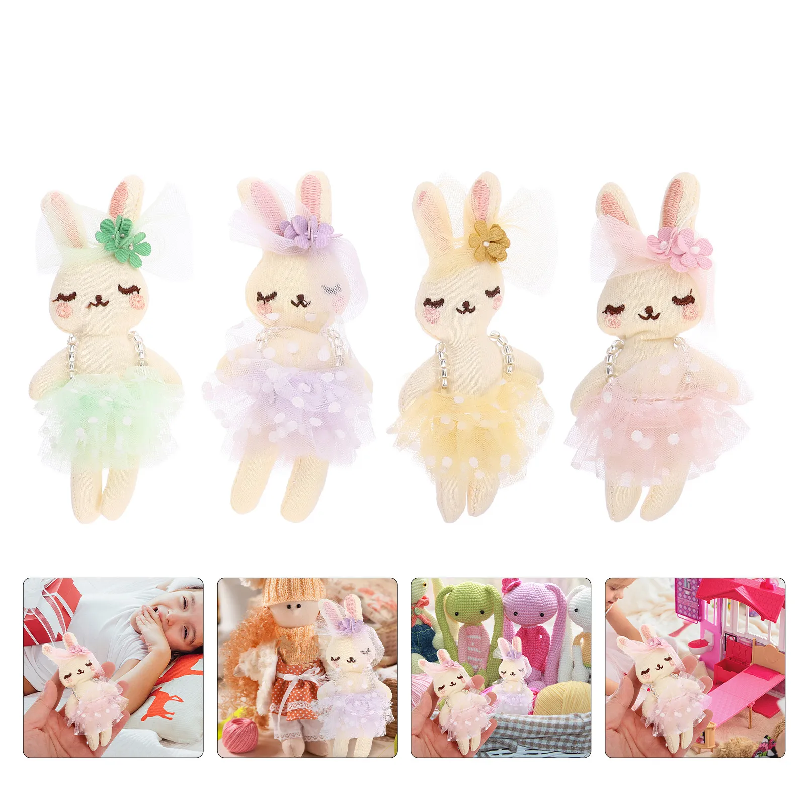 

8Pcs Cloth Bunny Hand Puppets Soft Stuffed Animal Rabbit Miniatures Ballet Ballerina Outfit Easter Gift for Girls Small Cute