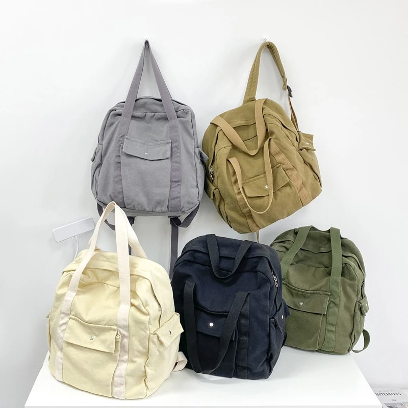 2024 Leisure Sport Classic Style Backpacks Solid Zipper Large Capacity Canvas Durable Shoulder Bags for Unisex Retro Casual Tote