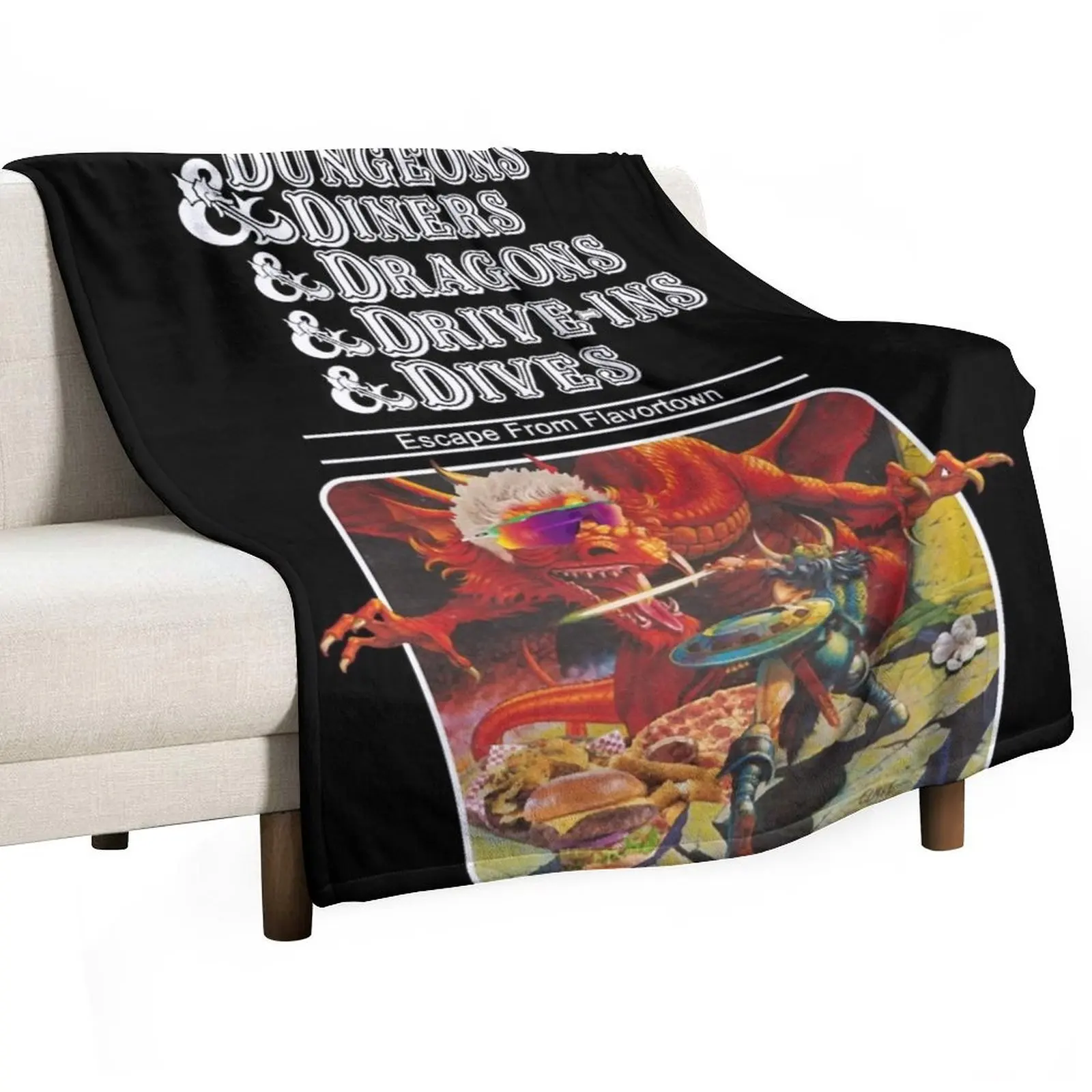 Dungeons & Diners & Dragons & Drive-Ins Dives Escape from Flavortown Throw Blanket Thin Beach Blankets