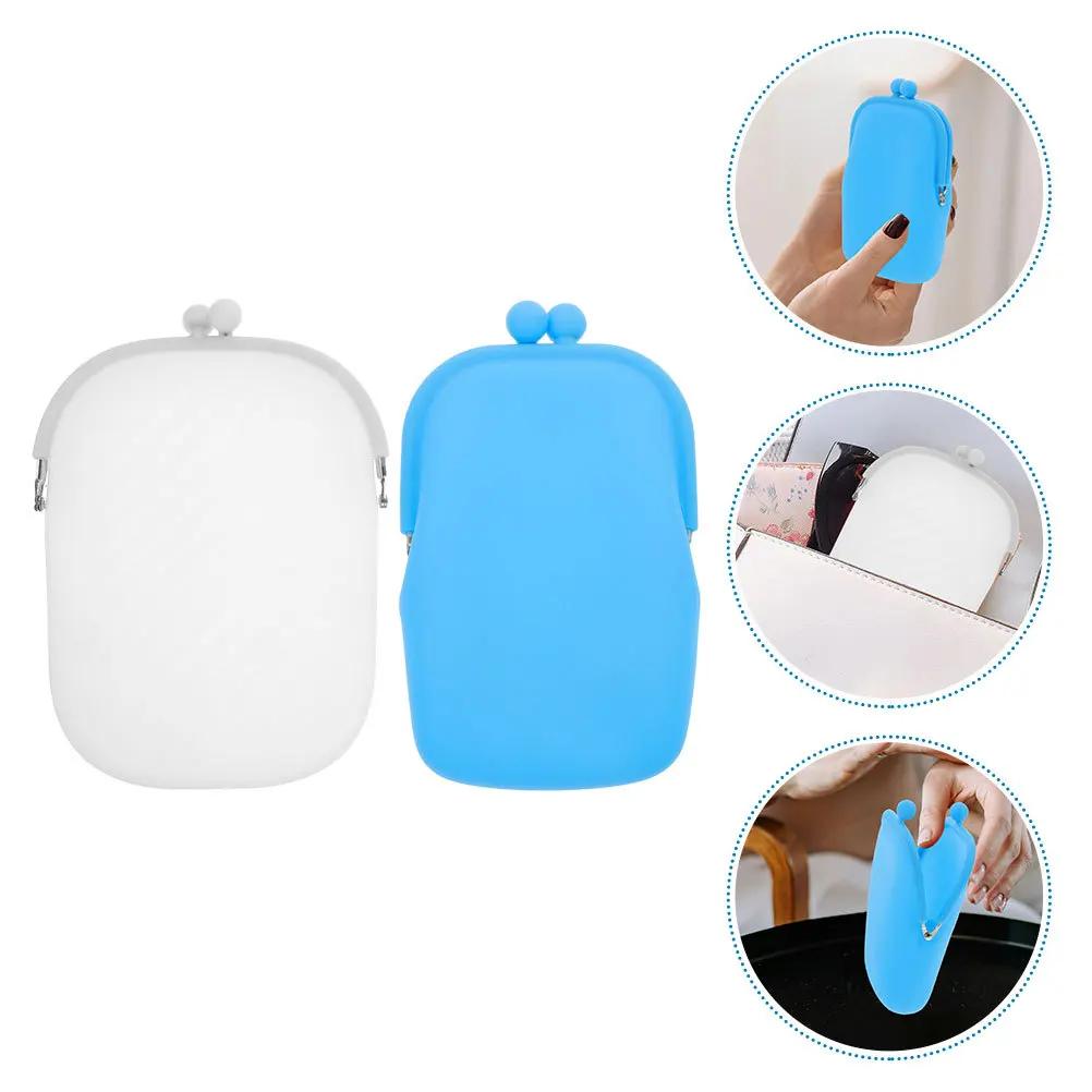 

2Pcs Silicone Women Coin Purse Small Wallet Versatile Portable Change Storage Bag Compact Solid Color Travel Cash Organizer