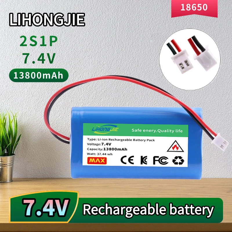 

2S1P 7.4V 18650 Battery Pack 2S Lifepo4 Batteries Packs 13800mah Rechargeable battery Plug