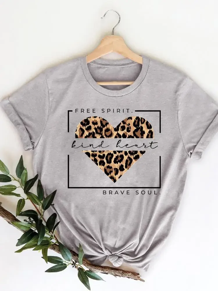 Leopard Liebe Herz Nette Trend Grafik Weibliche Casual Druck T-shirts T Mode Frauen T Kleidung Damen Kleidung Kurzarm