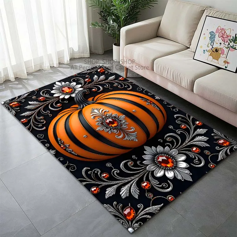 

1 шт., ковер с узором в готическом стиле на тему тыквы для гостиной, спальни, дивана, домашнего декора, нескользящий напольный коврик, большой размер, подарок
