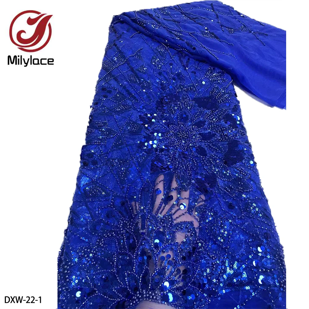 

High Quality African 3D Embroidery Beaded Lace Fabric French Sequins Tulle Lace Fabric for Wedding Dress DXW-22