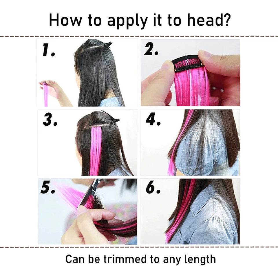 Set de 5 piezas de extensiones de cabello con clip de 18 pulgadas, rizadas, sintéticas, con mechones de colores para mujer 6
