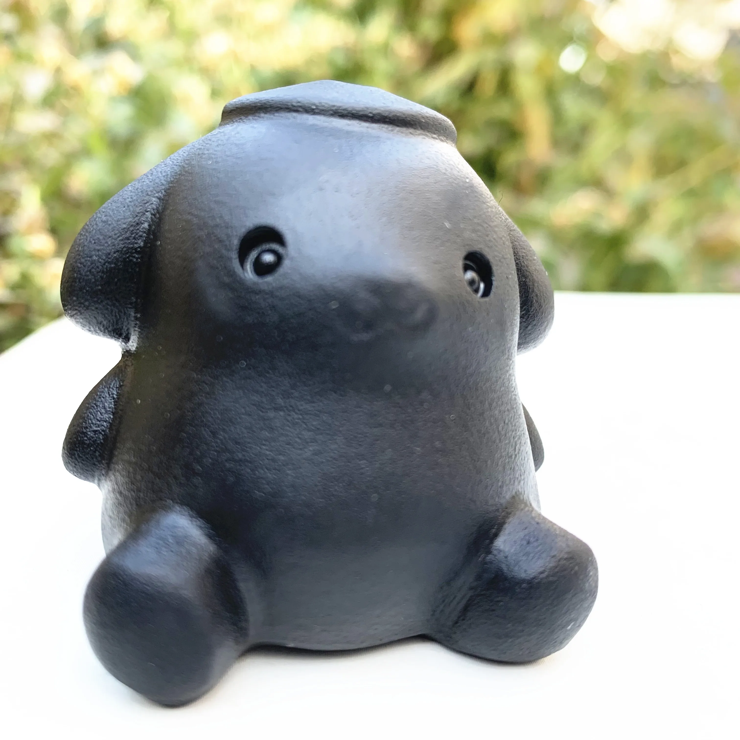 Natural Black Obsidian Carved Pom Pom Purin Statue