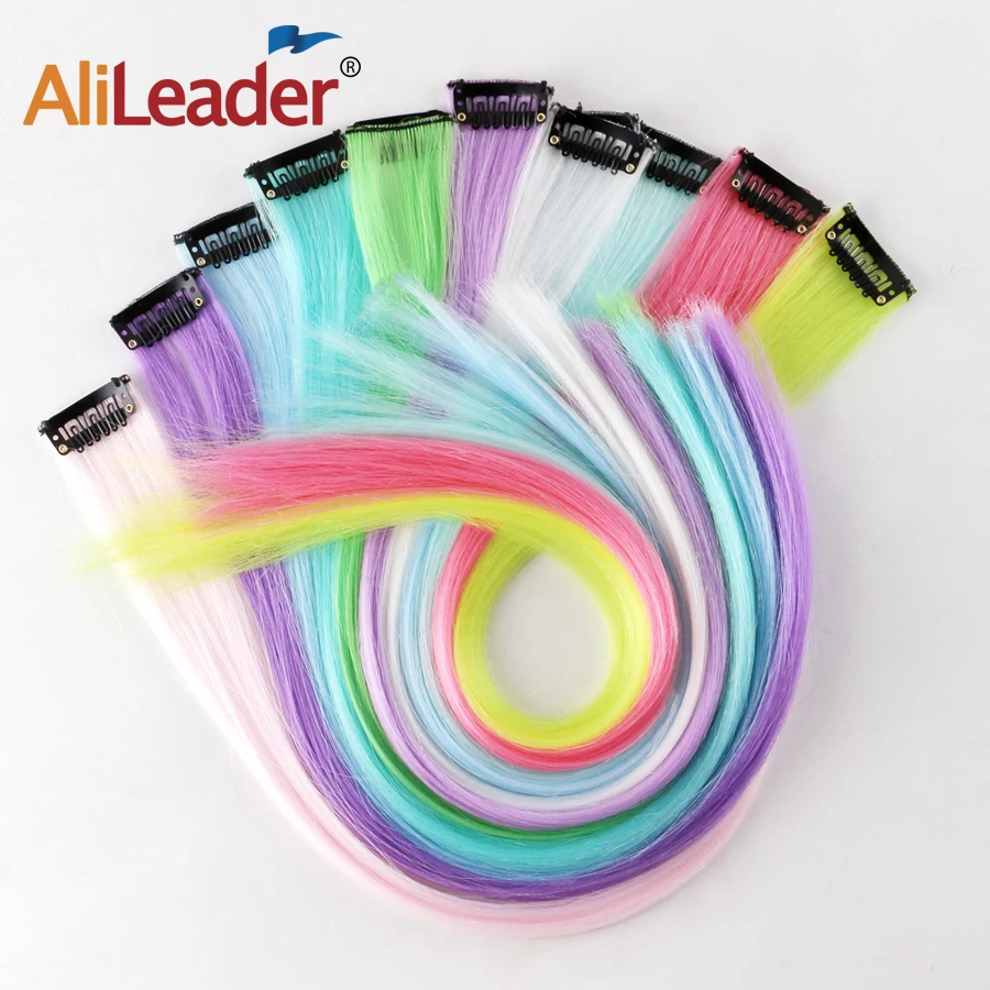 Alileader Luminous Hair Synthetic Clip In Hairpiece Fluoresce Hair Extensions 20Inch Glowing Hair Shine In The Darkness Straight