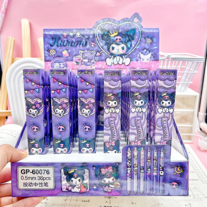 

36pcs Sanrio Kuromi Gel Pen Cartoon Cute 0.5Black Press Signature Pen Individually Packaged Student Writing Stationery Wholesale