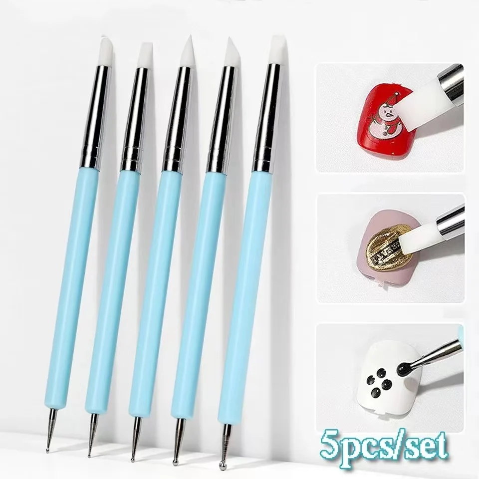 5Pcs Silicone Clay Sculpting Tool for Brush Modeling Dotting Nail Art Pottery Clay Tool DIY Carving Sculpting Tools Soft Head