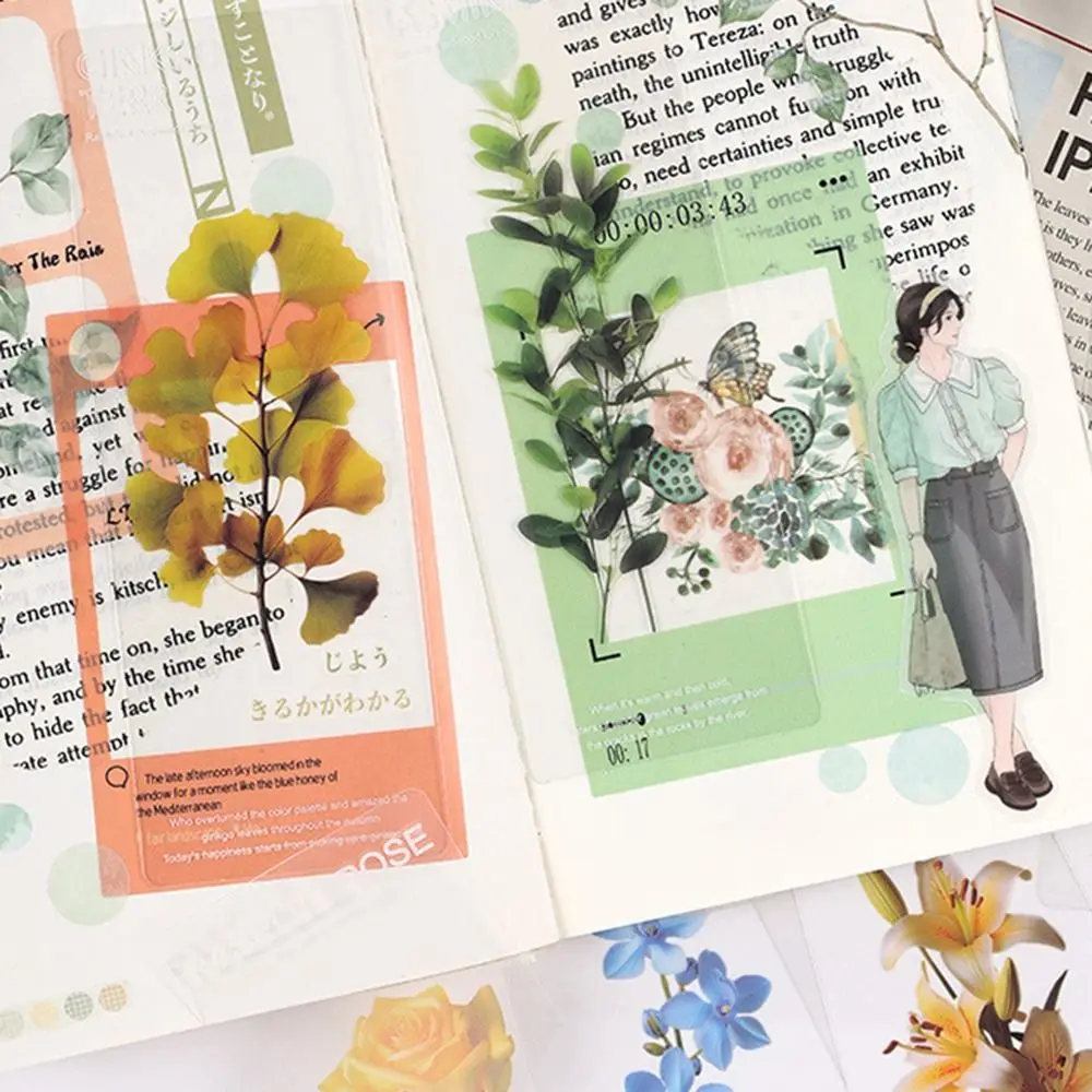 6 pcs/pack Cute Flower Series Bookmarks Originality Transparent Pet PET Book Mark Natural Plants Retro Page Marker