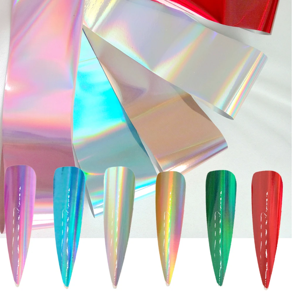 

2roll Laser Nail Stickers For Gluing Holographic Transfer Foils DIY Woman Finger Decals Tip Wholesale Manicure Accessories