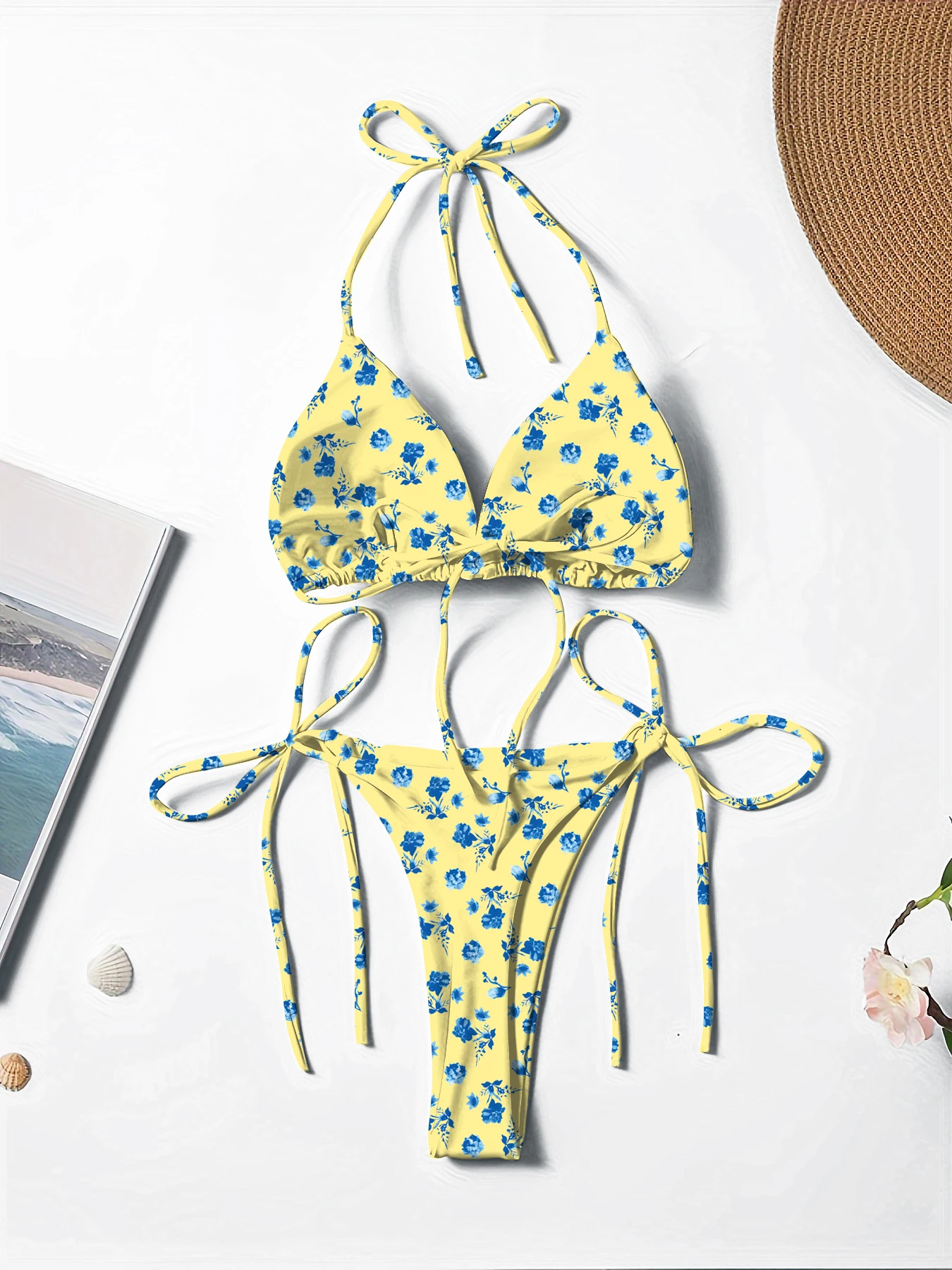 New Style Printed Fresh and Stylish Tie-Neck Sexy and Fashionable Women's Two-Piece Bikini Swimsuit