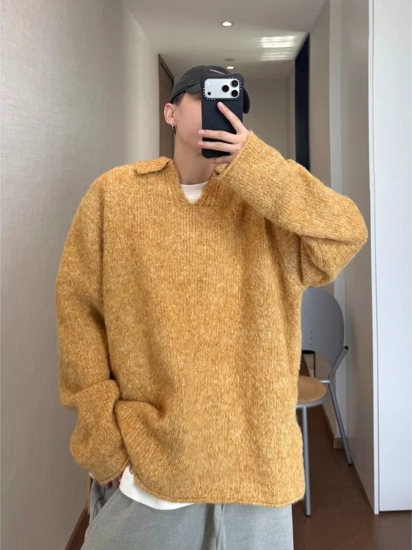 

Extra Large 300 Pou Autumn Winter Loose Casual Lazy Sle Knitted Sweater Men Soft V Ne Thi Line oulder Drop Wool Sw...