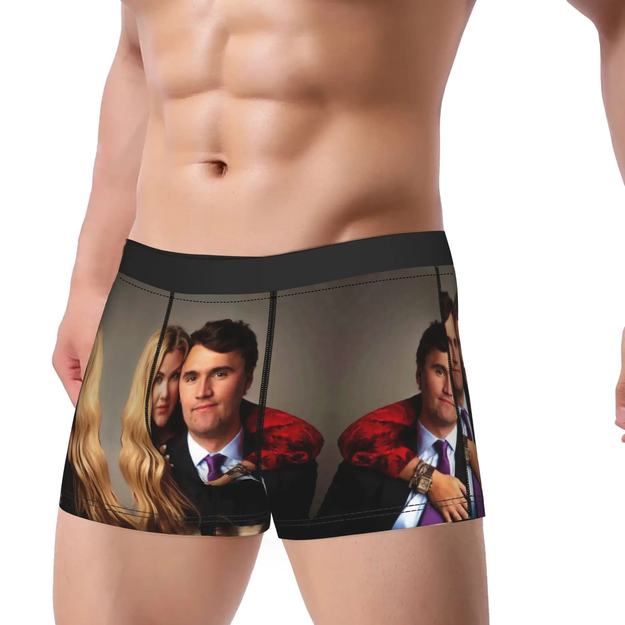 Charlie Kirk Couple Portrait Meme Shorts Briefs  Underwear Quality Men Comfortable Trunk Design Large Size Panties
