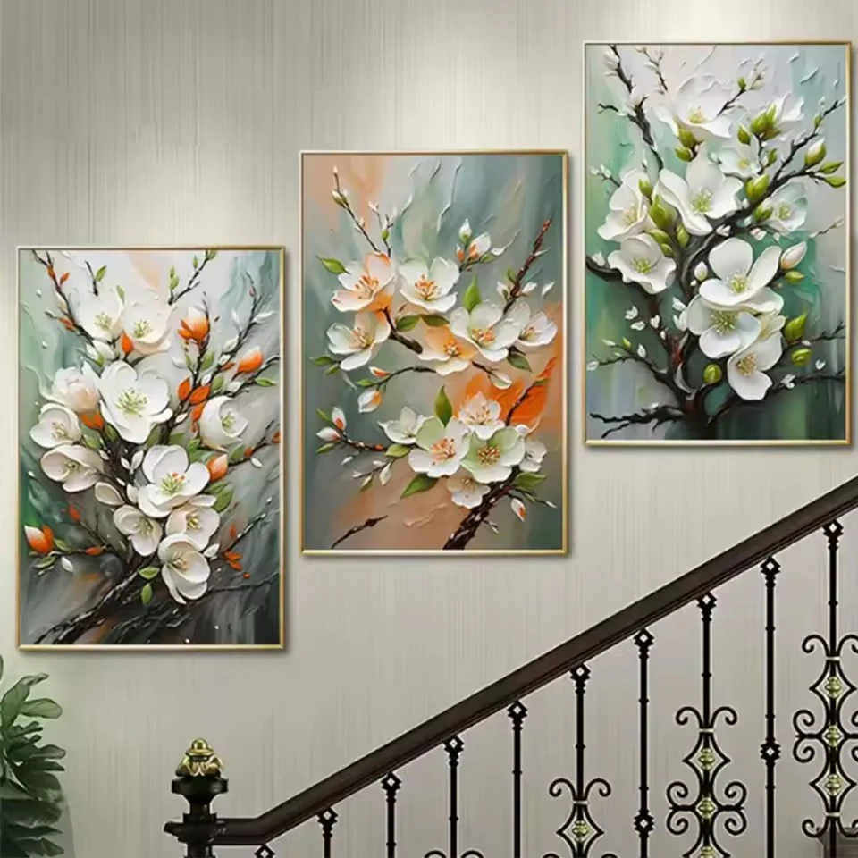 

Триптих, элегантное растение, белый цветок, сделай сам, алмазная живопись, новинка 2025 года, полная алмазная мозаика, набор для вышивки крестом, домашний декор 001