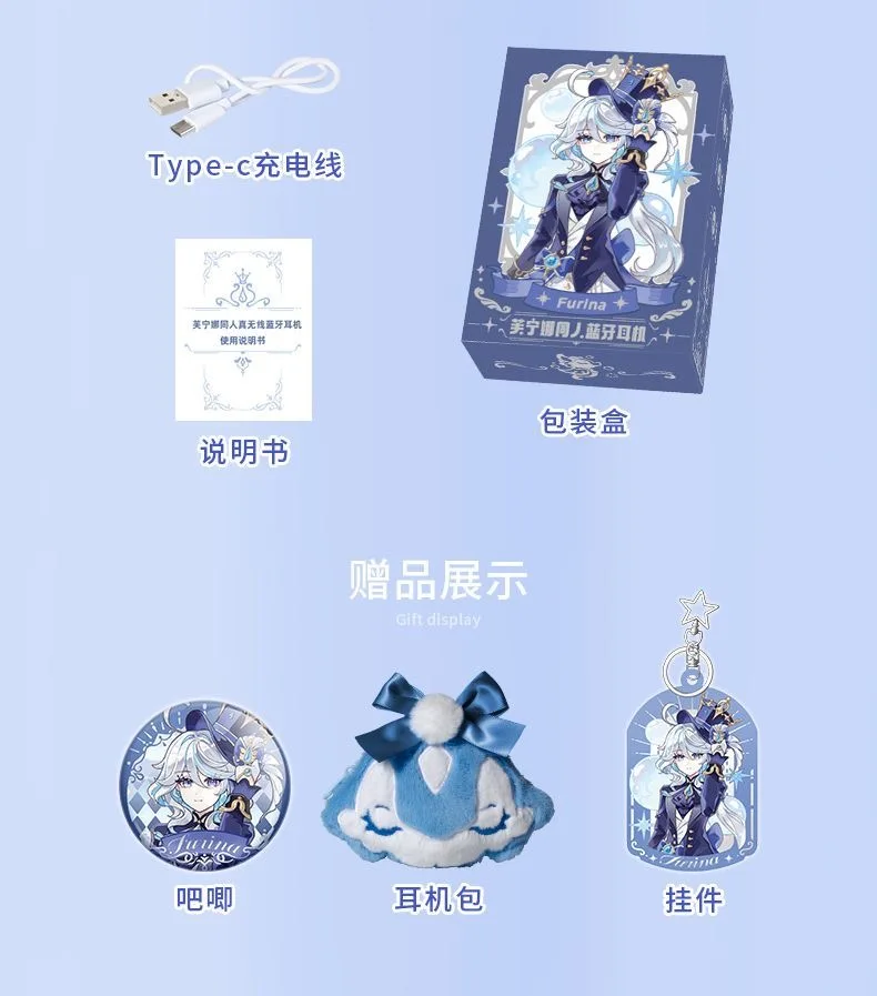 Cute Genshin Impact Wireless Headphone Gift Game Anime HIFI Bluetooth5.3 Headset Cosplay Active Noise Cancellation Earbud