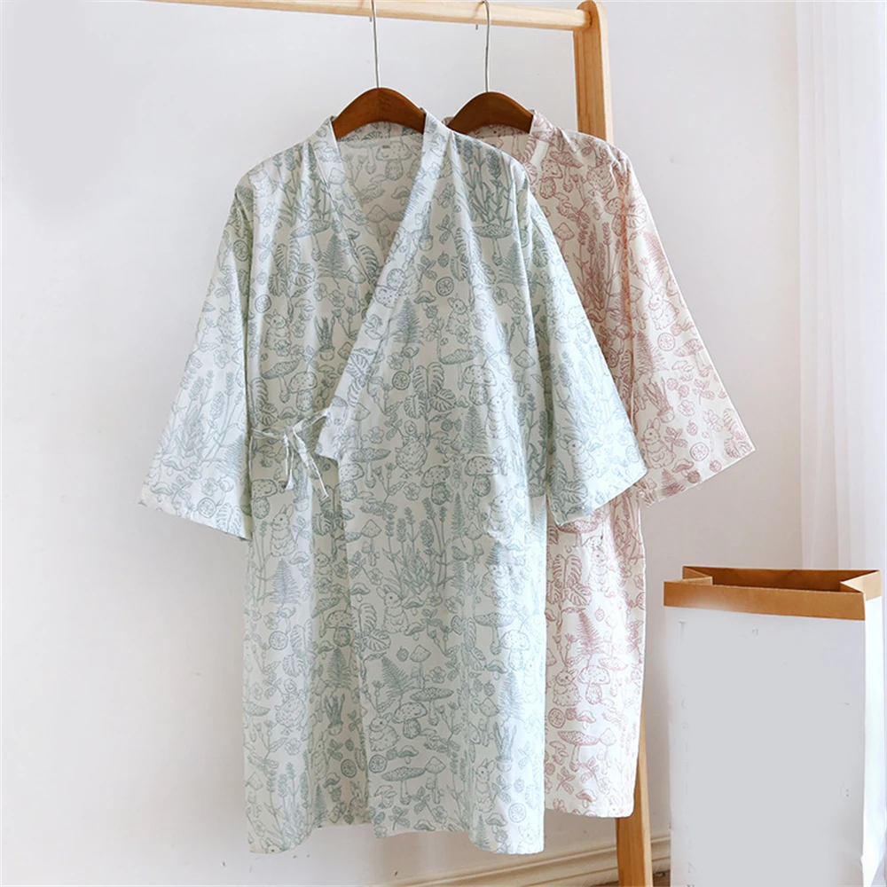 Peignoir kimono en coton pour femme, robe à lacets, chemise de nuit décontractée pour femme, col en V, vêtements de nuit respirants, vêtements d'intérieur, printemps, été